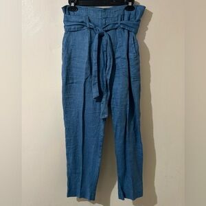 Lauren Ralph Lauren Womens Pants 4 Blue 100% Linen High Rise 30x38 Tie Straight‎